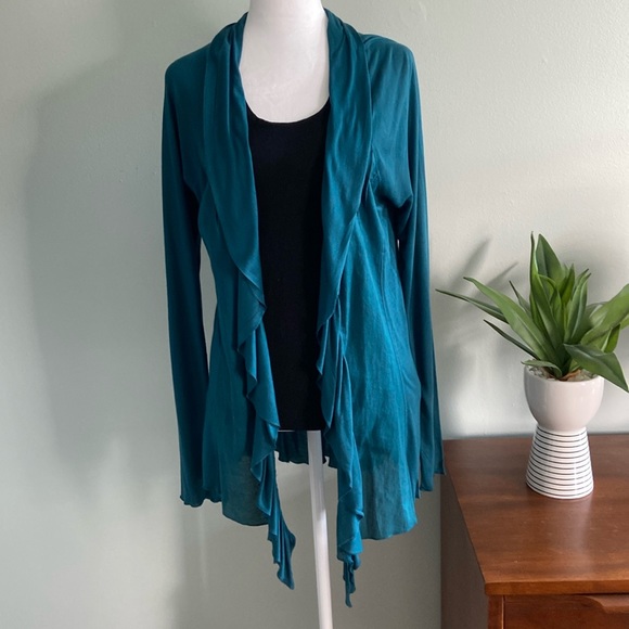 Anthropologie Turquoise Open Front Cotton Cardigan Embroidered Detailing… - Picture 2 of 8